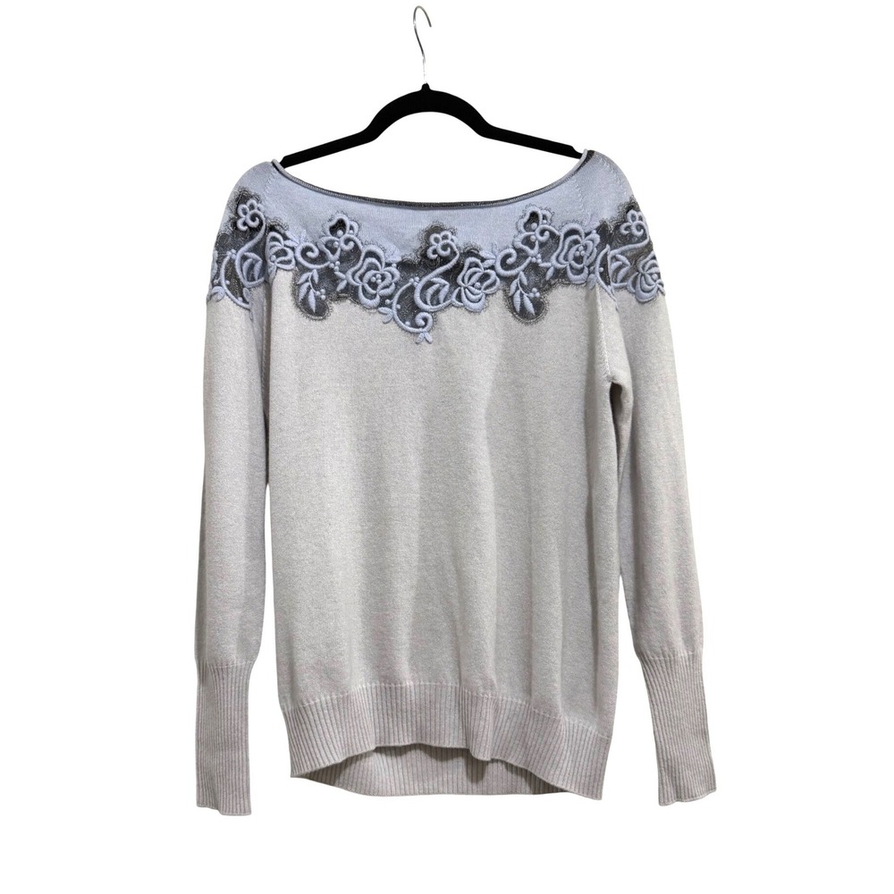 D. Exterior Italy NEW Cashmere Wool Bicolor Lace Sweater Blue Grey Women's XL